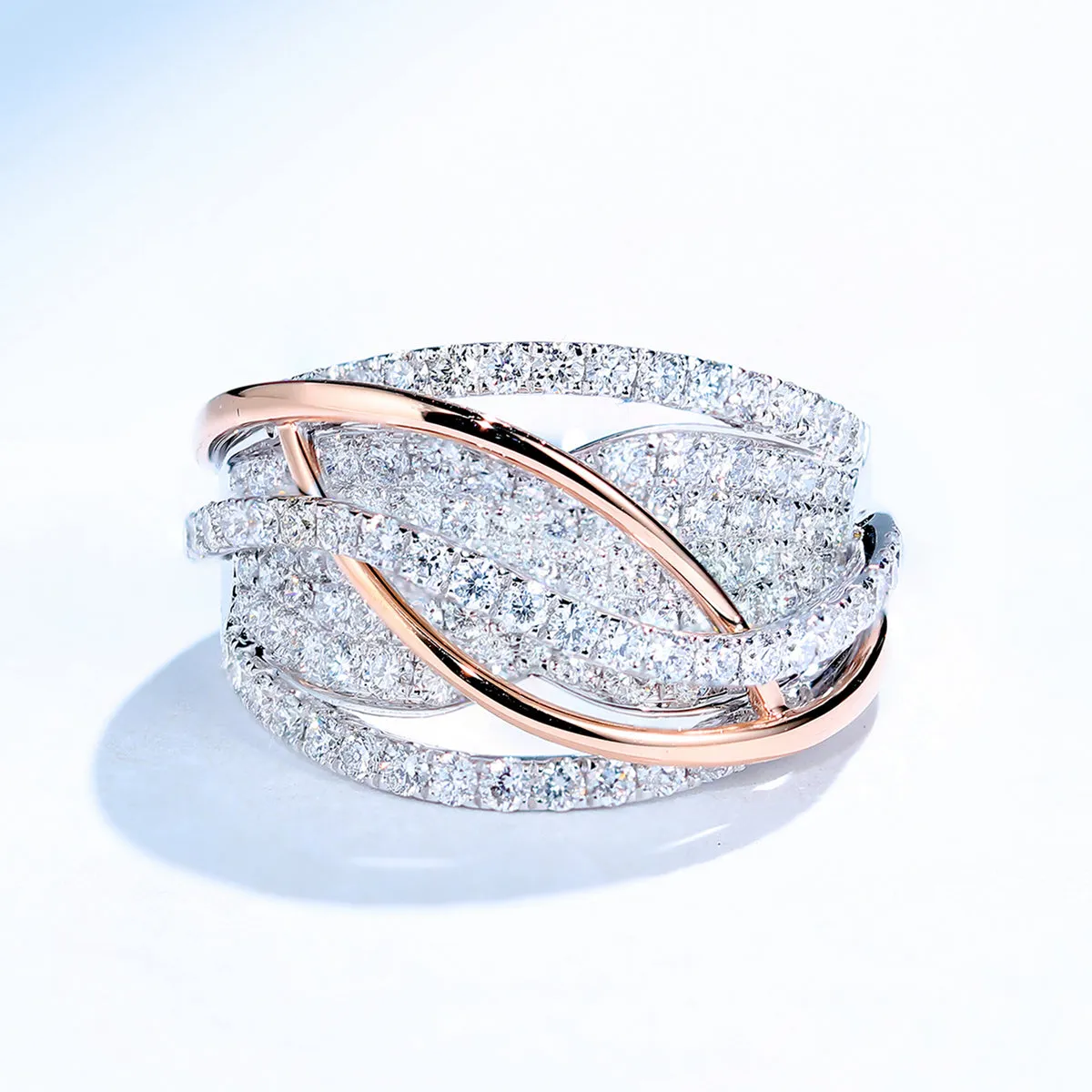Two Tone 1.5CTW Diamond Overlapping Cross Ring