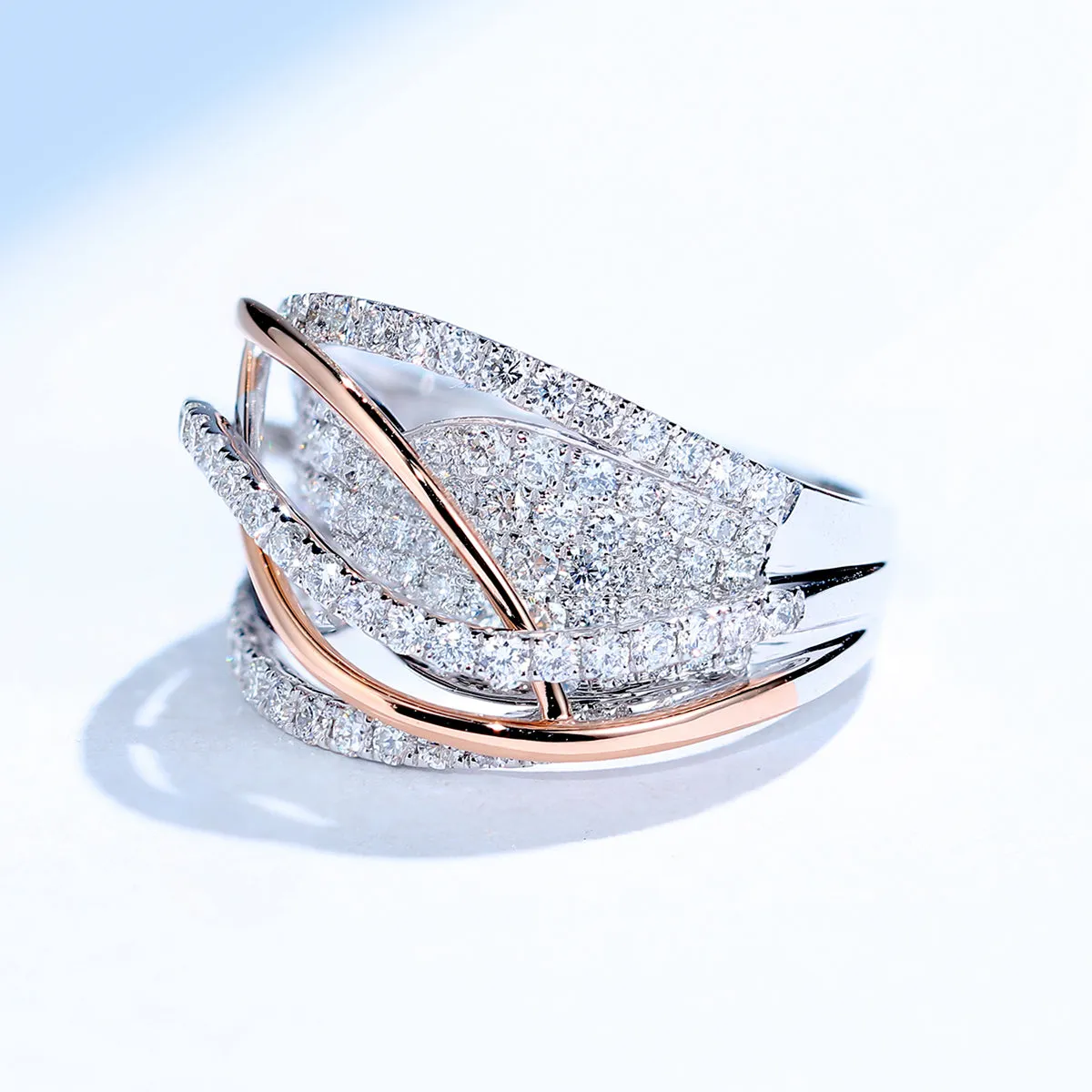 Two Tone 1.5CTW Diamond Overlapping Cross Ring