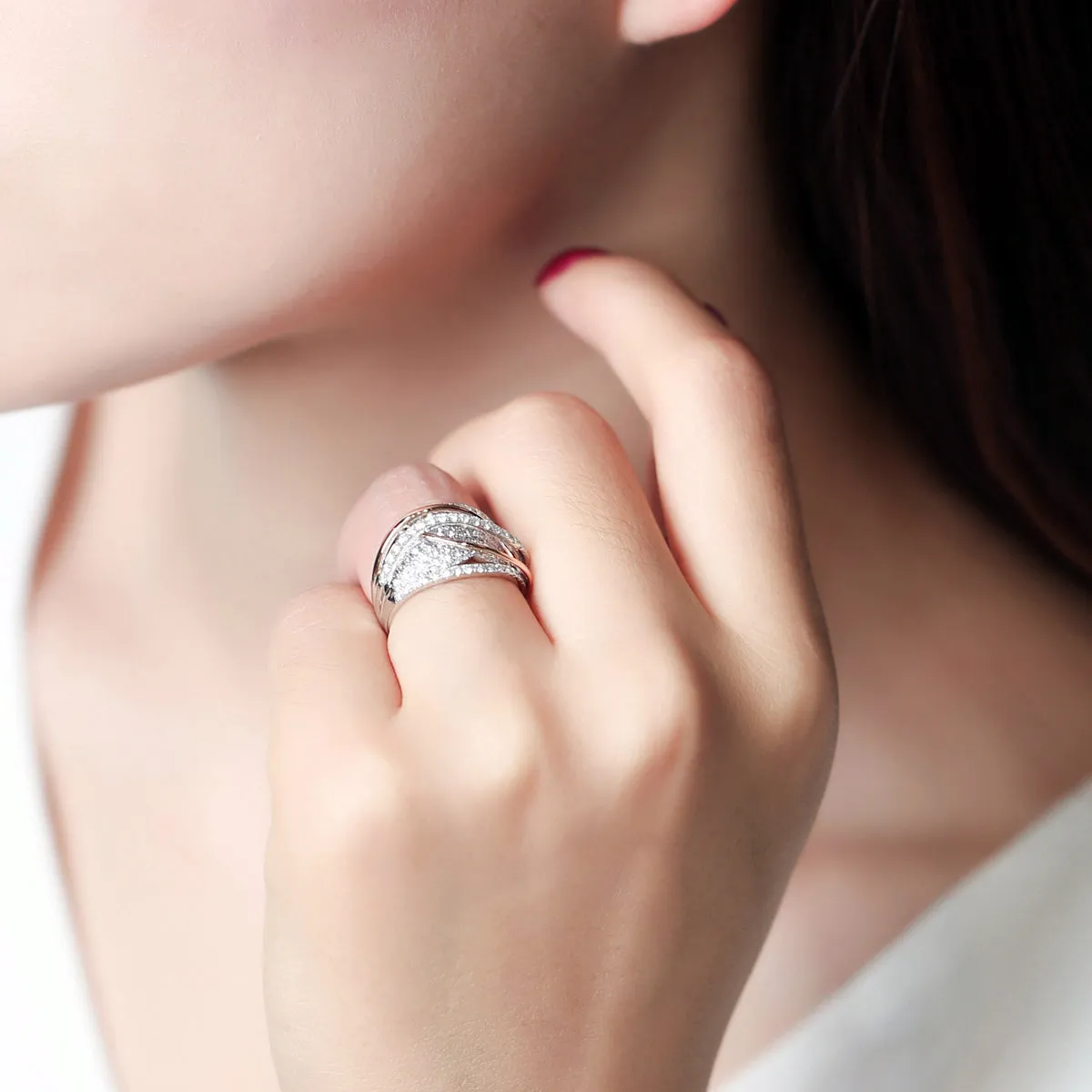 Two Tone 1.5CTW Diamond Overlapping Cross Ring