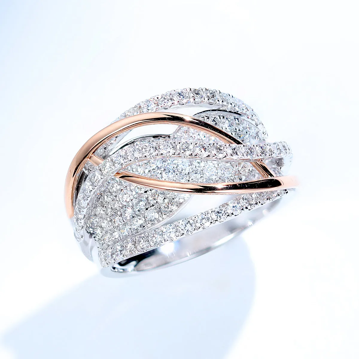Two Tone 1.5CTW Diamond Overlapping Cross Ring