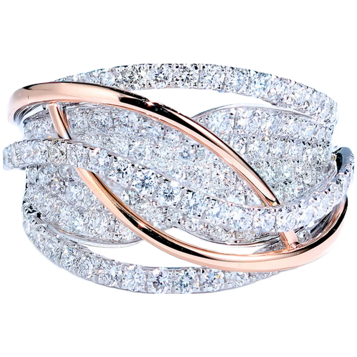Two Tone 1.5CTW Diamond Overlapping Cross Ring