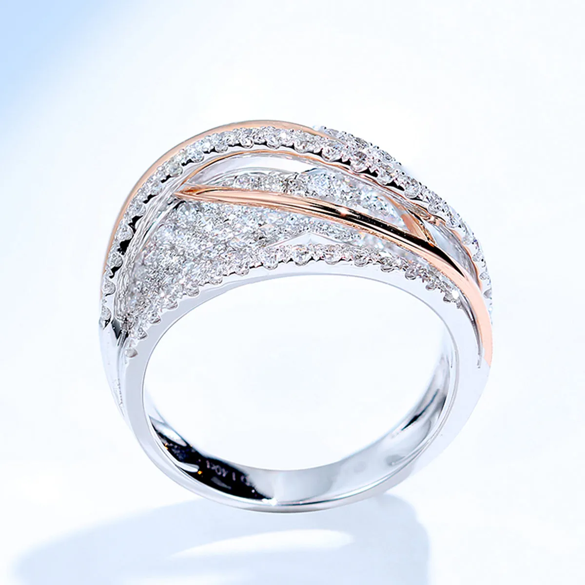 Two Tone 1.5CTW Diamond Overlapping Cross Ring
