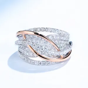 Two Tone 1.5CTW Diamond Overlapping Cross Ring