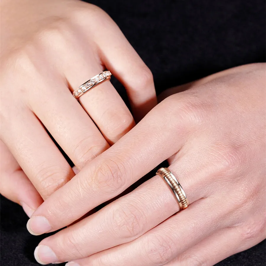 Two Tone Diamond Couple Wedding Rings