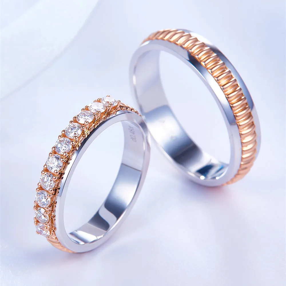 Two Tone Diamond Couple Wedding Rings
