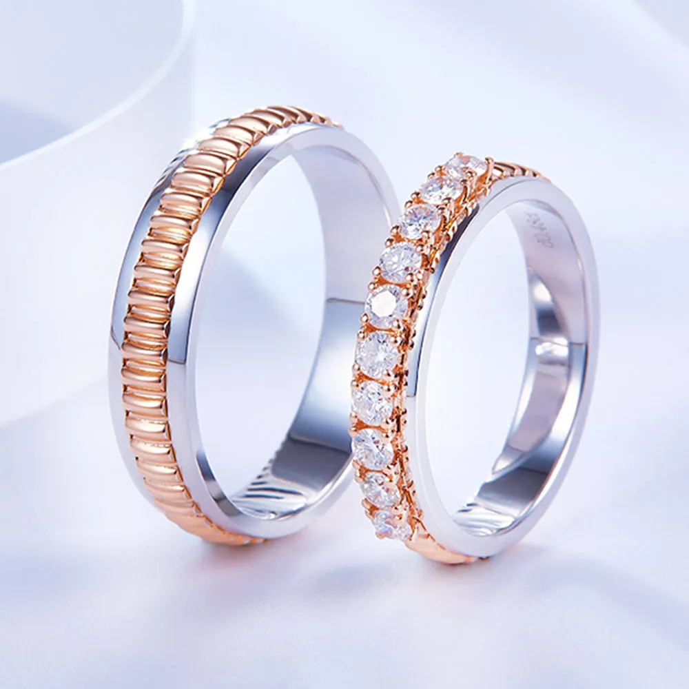 Two Tone Diamond Couple Wedding Rings