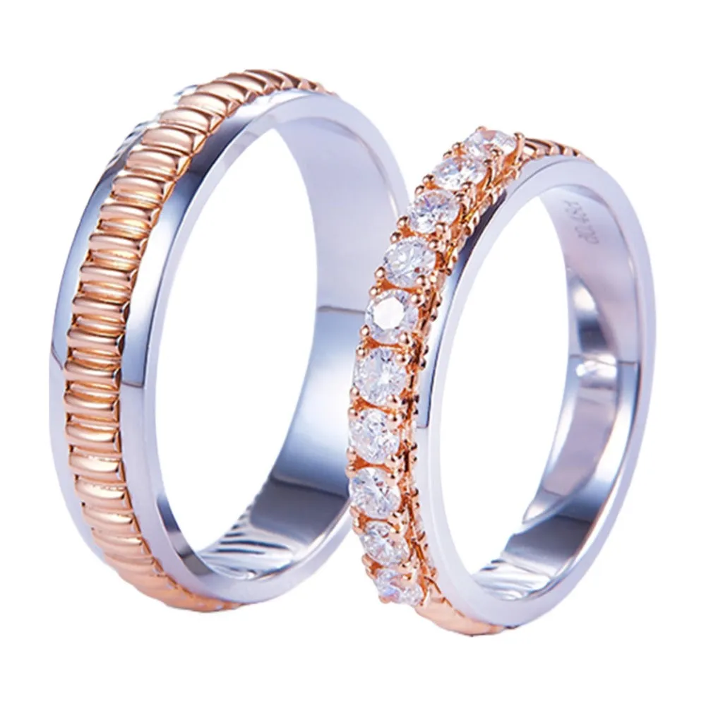 Two Tone Diamond Couple Wedding Rings