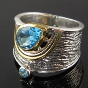 Twotone Water Drop Stone Ring Silver Party Women Jewelry