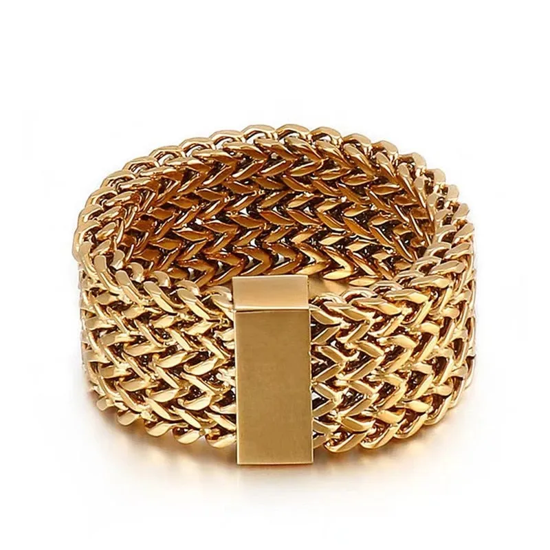 Unique Link Chain Ring Gold Wedding Men Jewelry