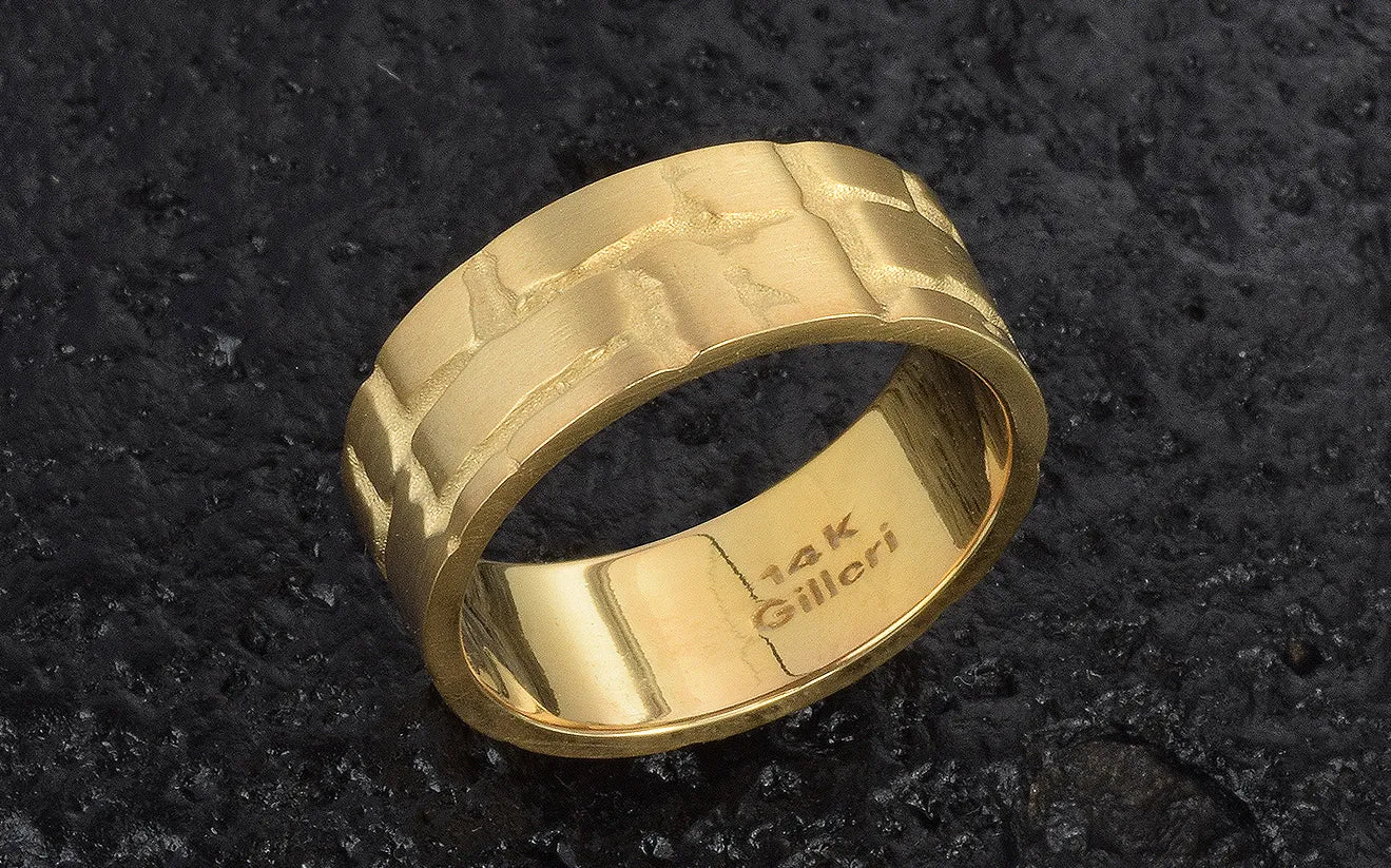 Unique Men's Wedding Band 14K Solid Gold