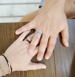Unisex Concrete And Silver Minimalist Wide Wedding Band