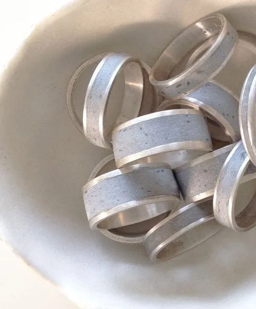 Unisex Concrete And Silver Minimalist Wide Wedding Band