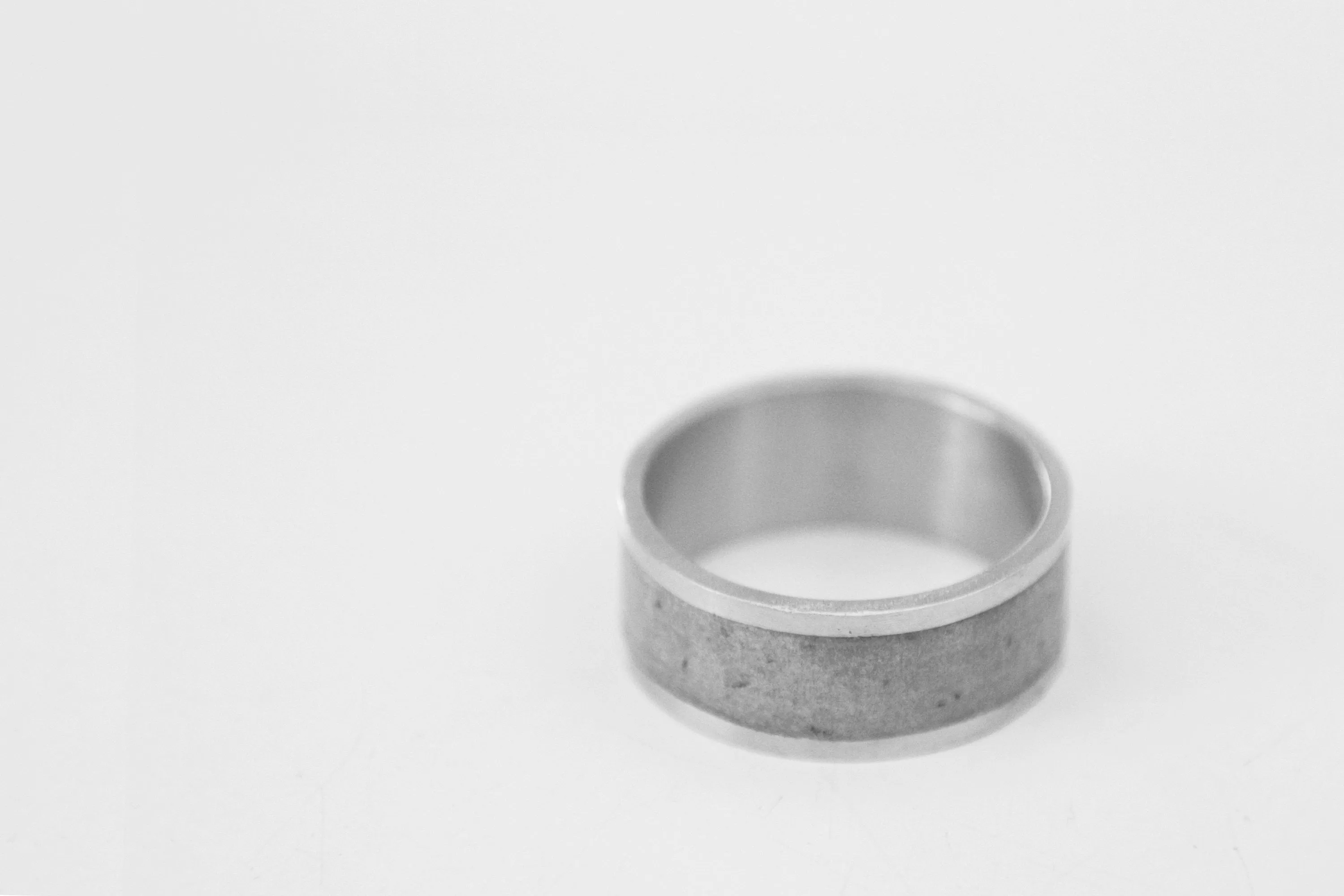 Unisex Concrete And Silver Minimalist Wide Wedding Band