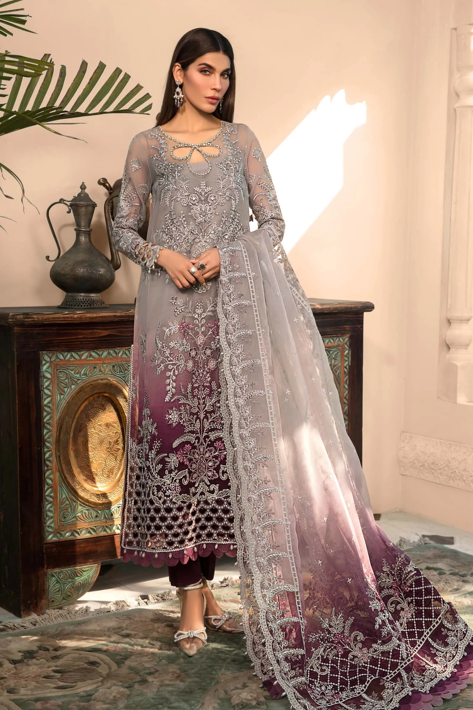 Unstitched MBROIDERED - Plum BD-2605 | Maria B Mbroidered Heritage Luxury Edition 2023 | Unstitched Embroidered Organza Suits