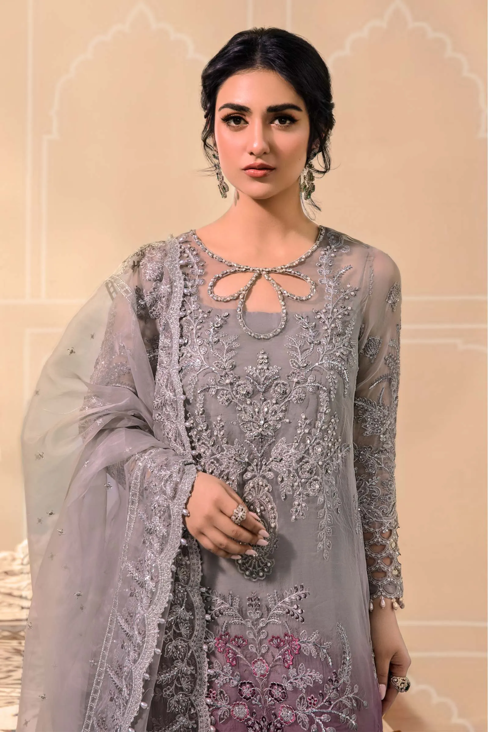 Unstitched MBROIDERED - Plum BD-2605 | Maria B Mbroidered Heritage Luxury Edition 2023 | Unstitched Embroidered Organza Suits