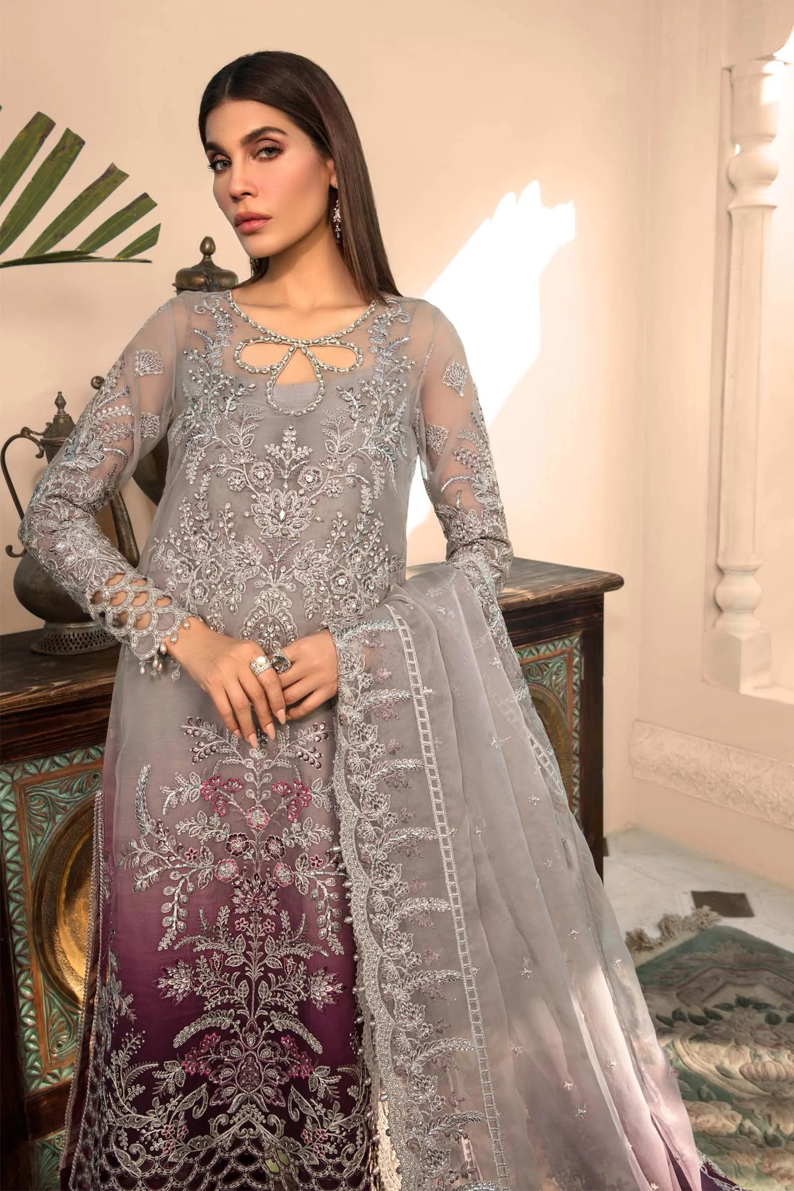 Unstitched MBROIDERED - Plum BD-2605 | Maria B Mbroidered Heritage Luxury Edition 2023 | Unstitched Embroidered Organza Suits