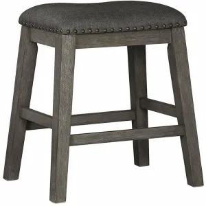 Upholstered Stool with Nailheads in Dark Gray (Set of 2) - 24"
