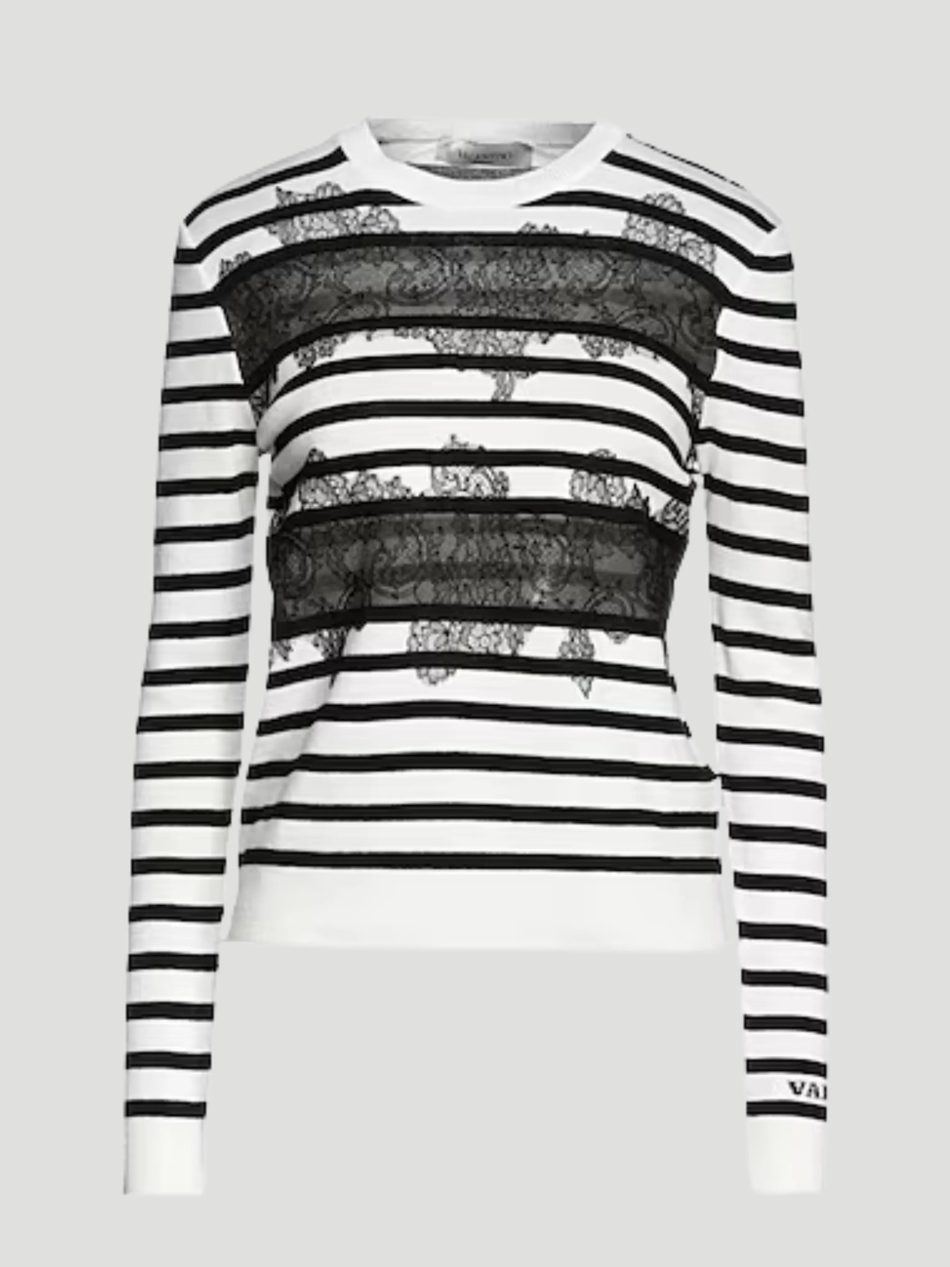 Valentino Lace-Inset Striped Silk Knit Sweater