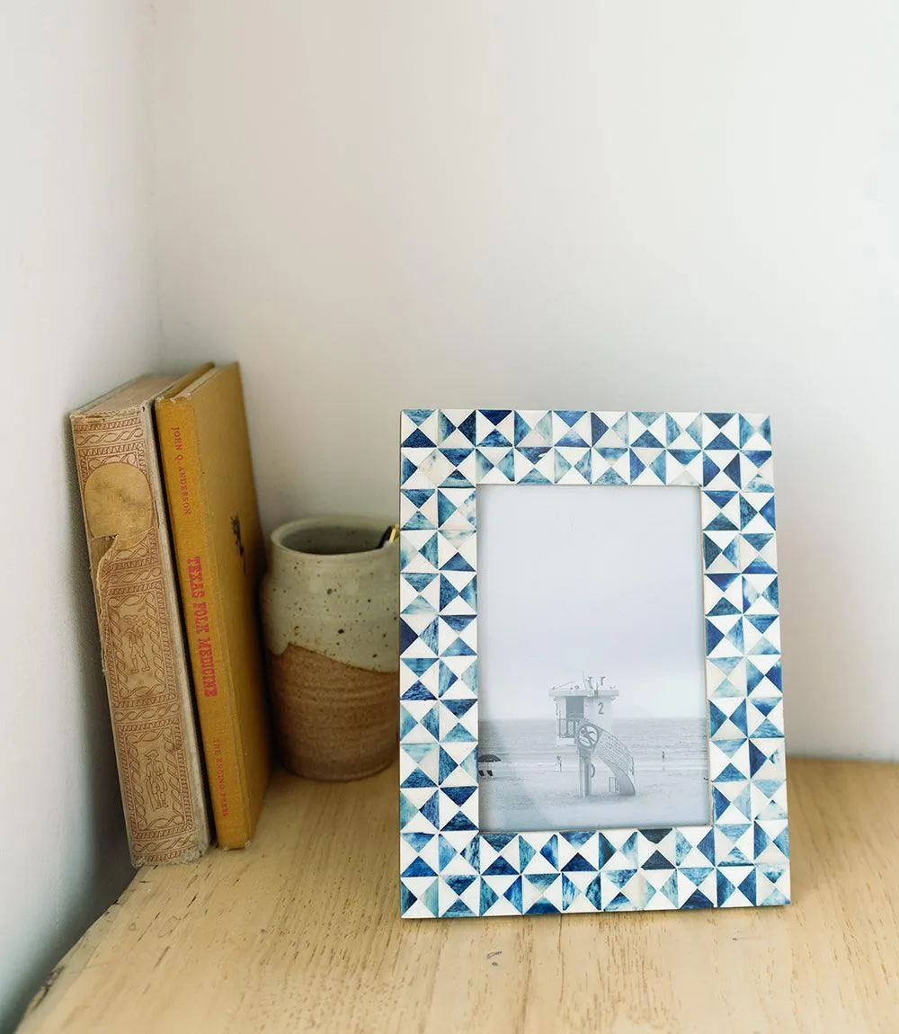 Varuna 5x7 Cobalt Picture Frame - Fair Trade Carved Bone