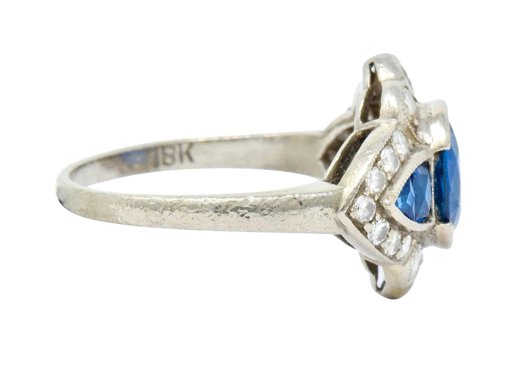 Vintage 2.58 CTW Sapphire Diamond 18 Karat White Gold Cluster Dinner Ring