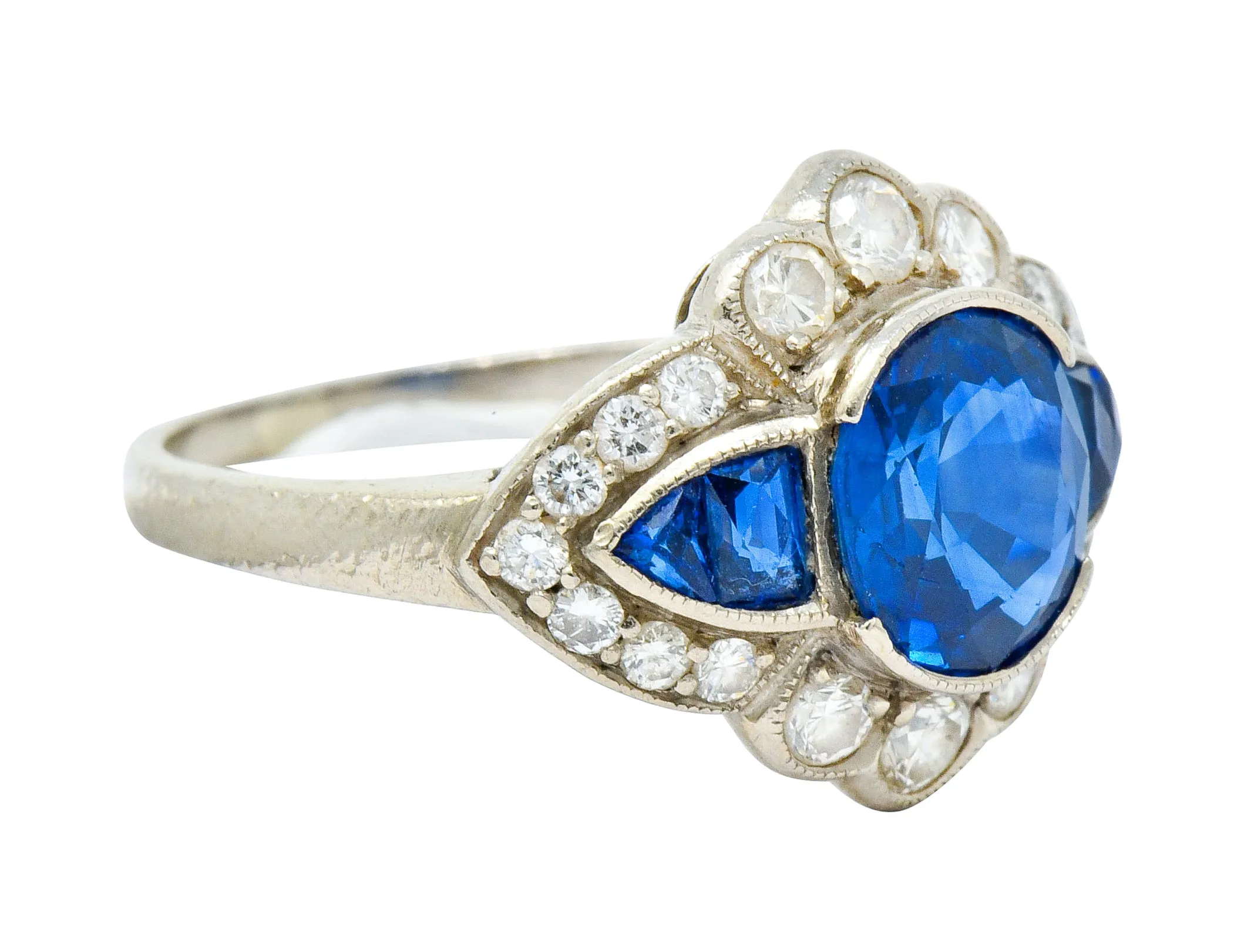 Vintage 2.58 CTW Sapphire Diamond 18 Karat White Gold Cluster Dinner Ring