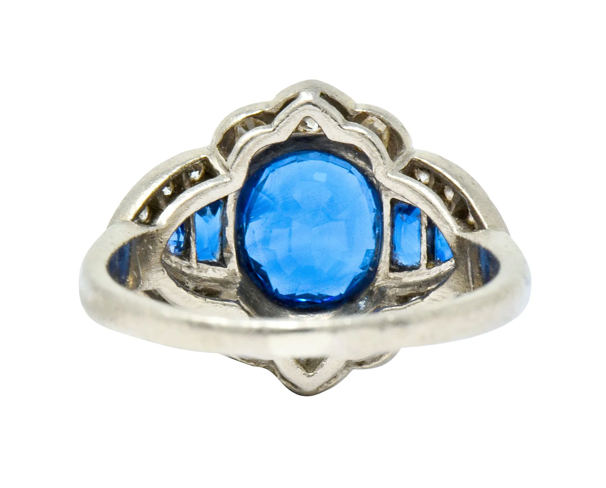 Vintage 2.58 CTW Sapphire Diamond 18 Karat White Gold Cluster Dinner Ring