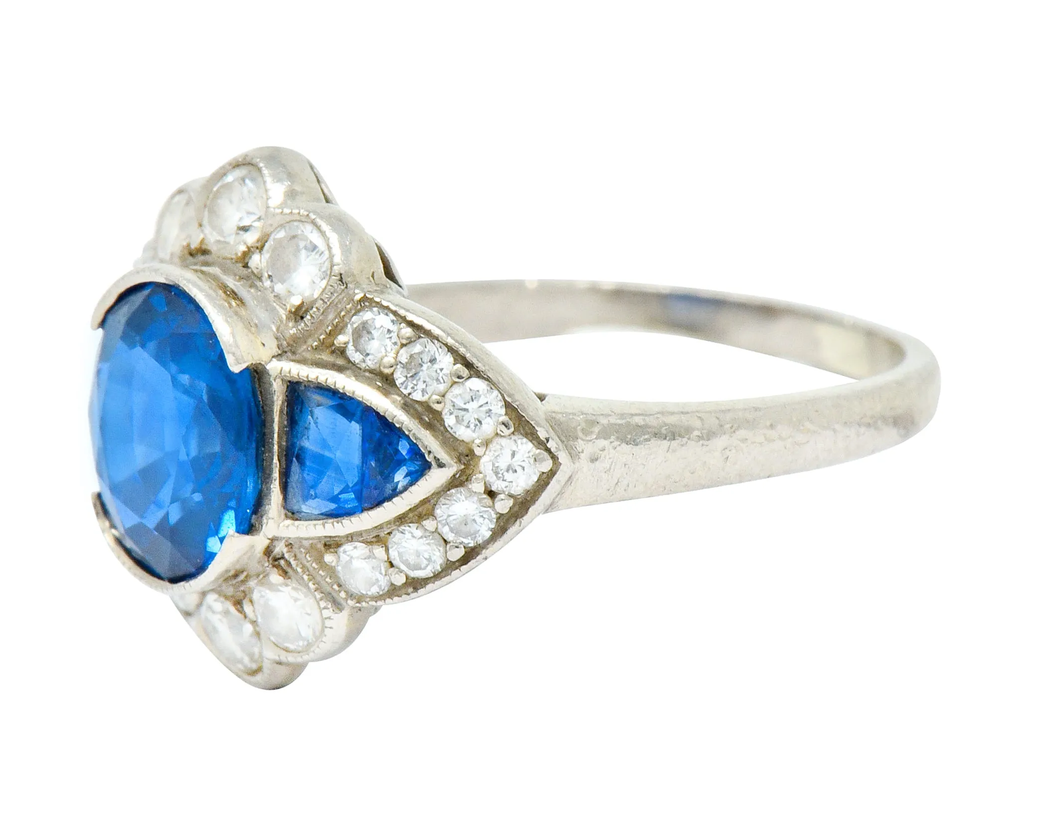 Vintage 2.58 CTW Sapphire Diamond 18 Karat White Gold Cluster Dinner Ring