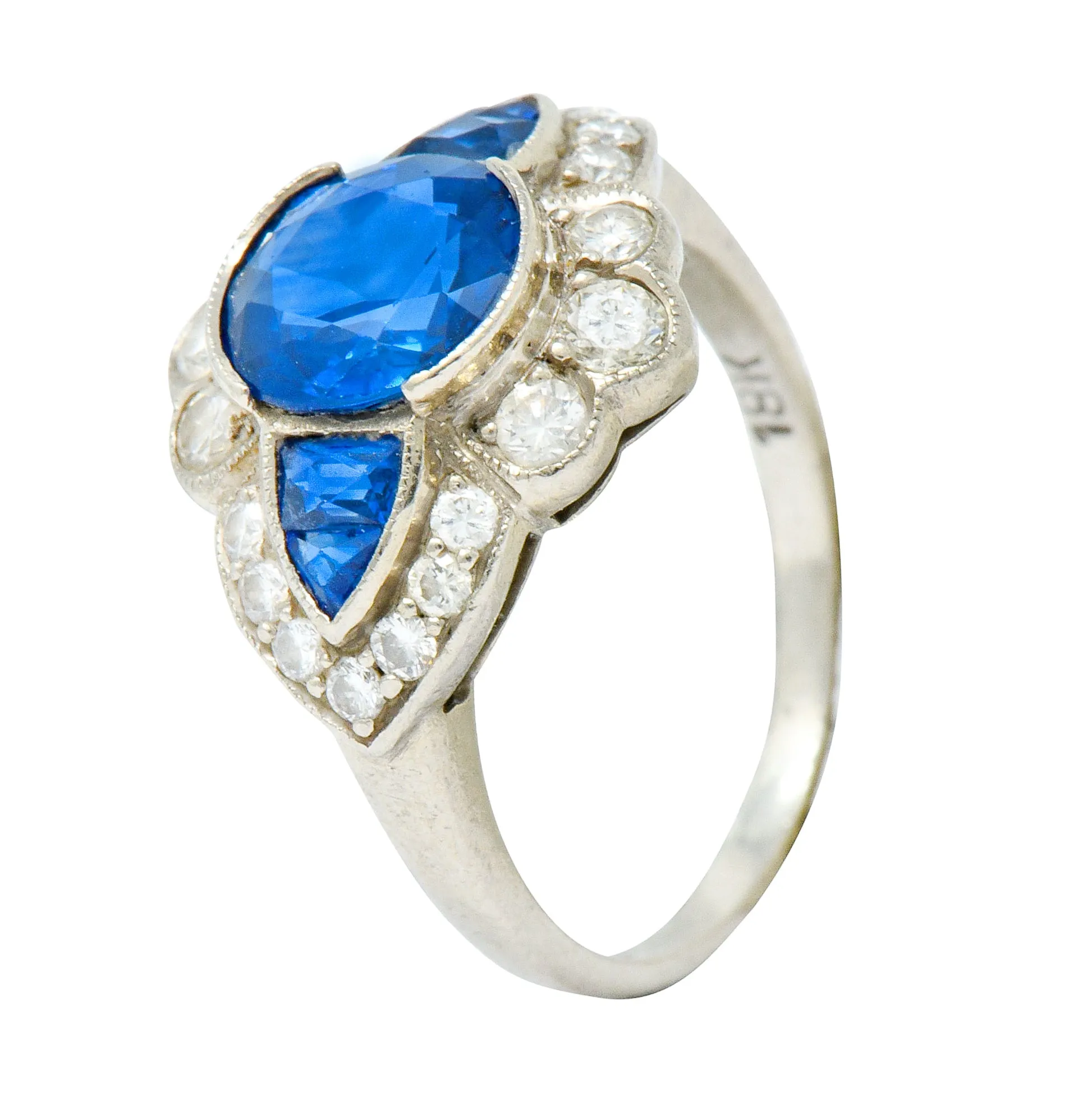 Vintage 2.58 CTW Sapphire Diamond 18 Karat White Gold Cluster Dinner Ring