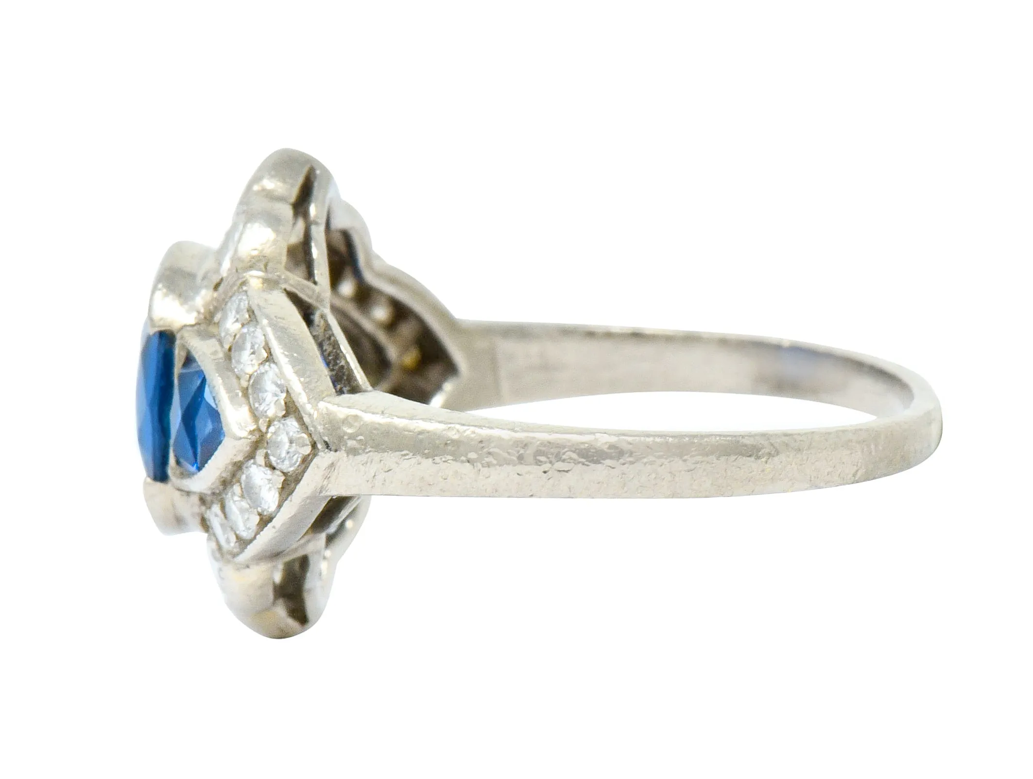 Vintage 2.58 CTW Sapphire Diamond 18 Karat White Gold Cluster Dinner Ring