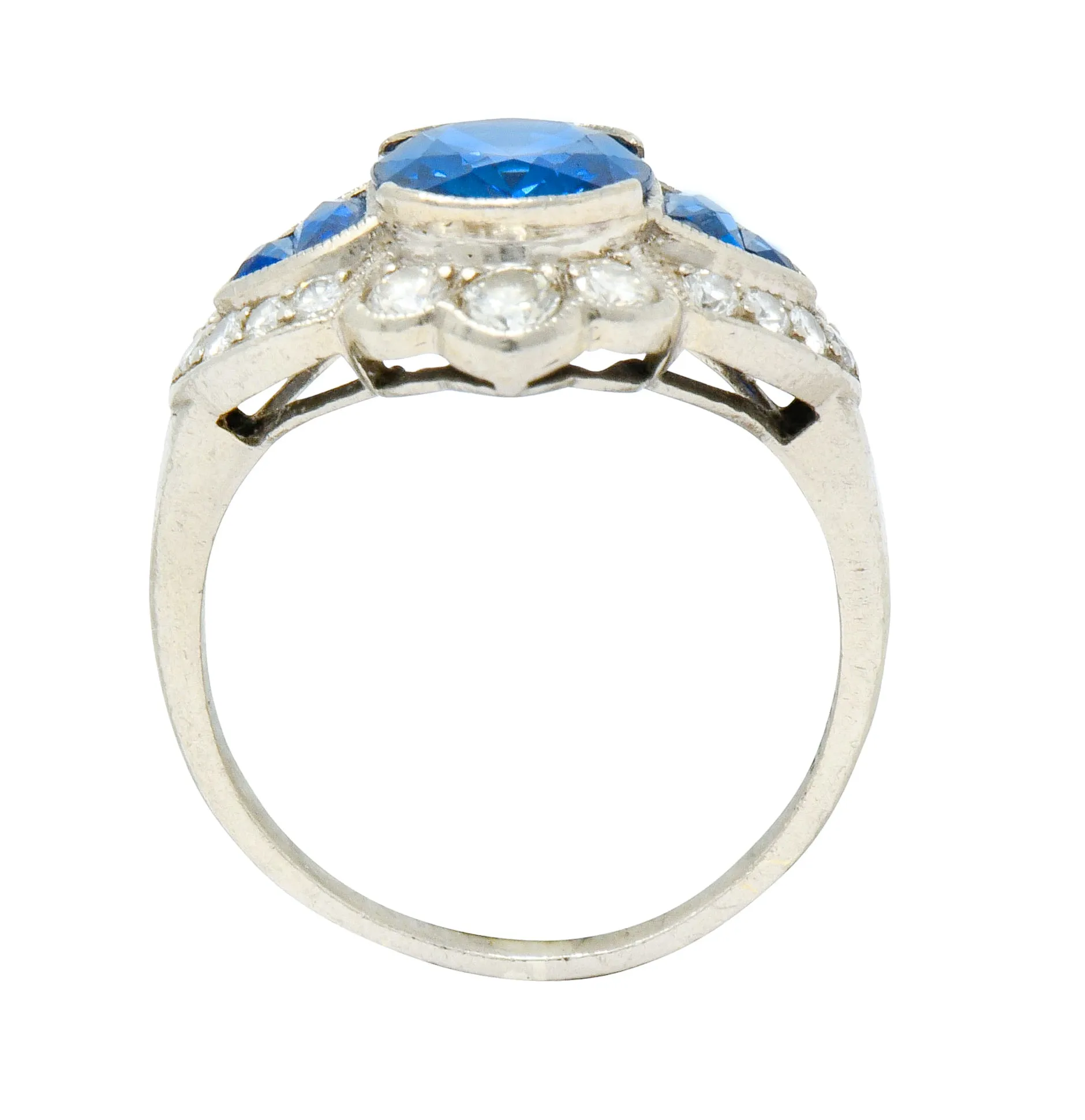 Vintage 2.58 CTW Sapphire Diamond 18 Karat White Gold Cluster Dinner Ring