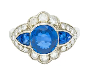 Vintage 2.58 CTW Sapphire Diamond 18 Karat White Gold Cluster Dinner Ring