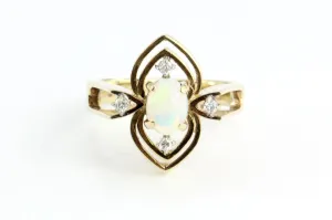Vintage Art Deco 14K Gold Diamond & Opal Ring