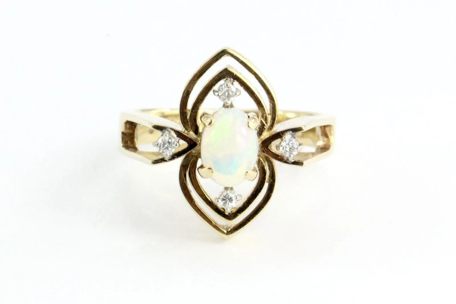 Vintage Art Deco 14K Gold Diamond & Opal Ring