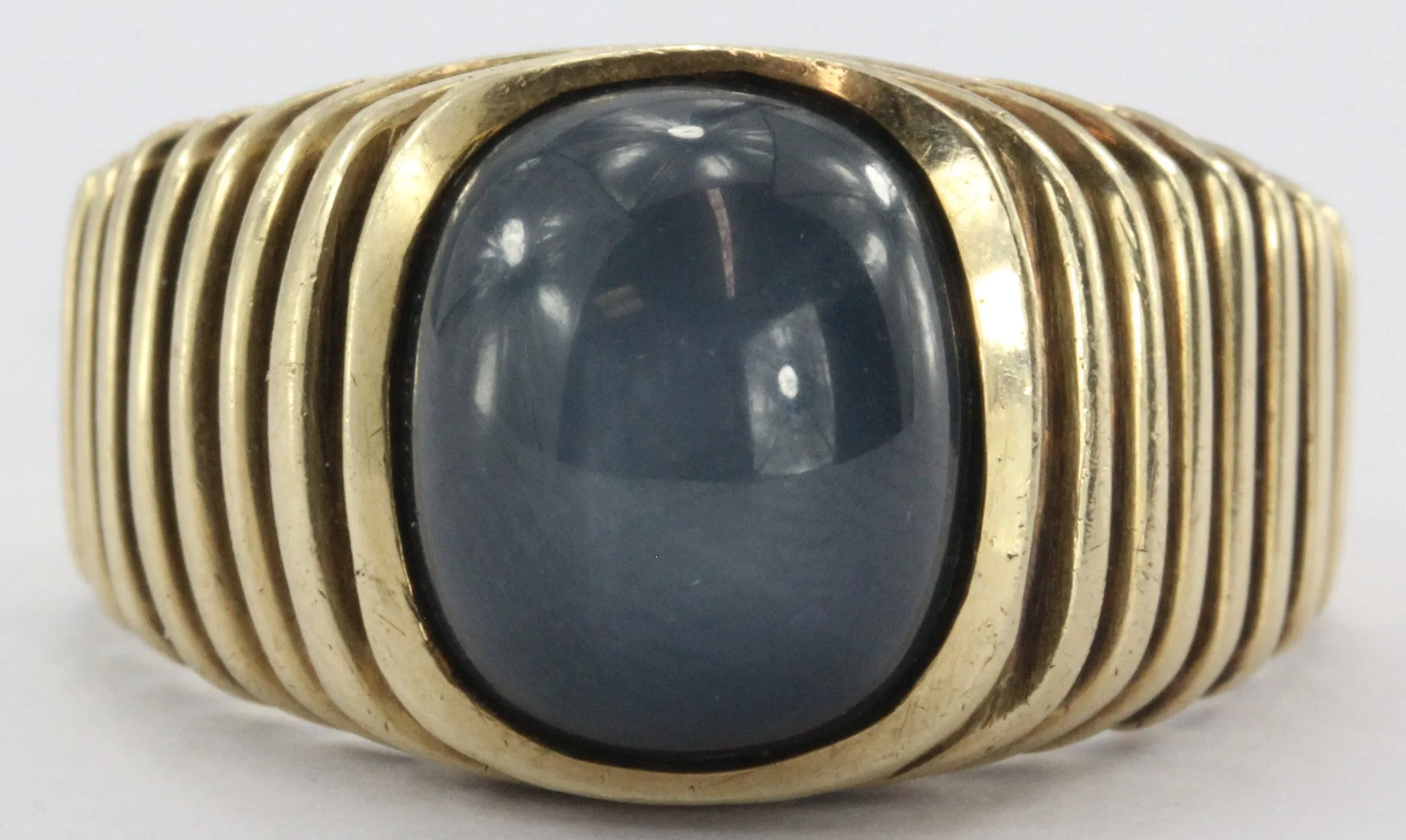 Vintage Art Deco 14K Gold Grey Star Sapphire Mens Ring