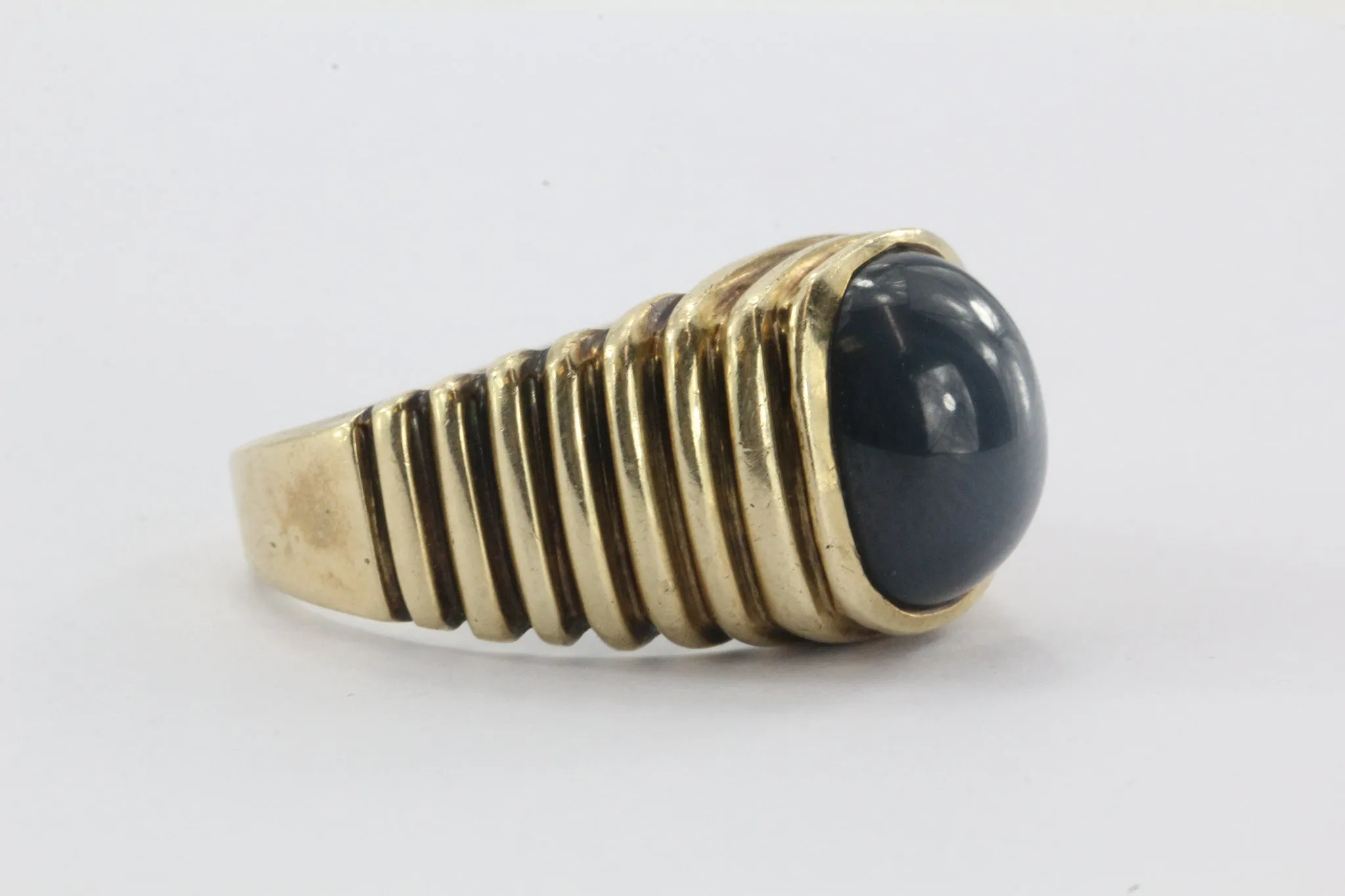 Vintage Art Deco 14K Gold Grey Star Sapphire Mens Ring