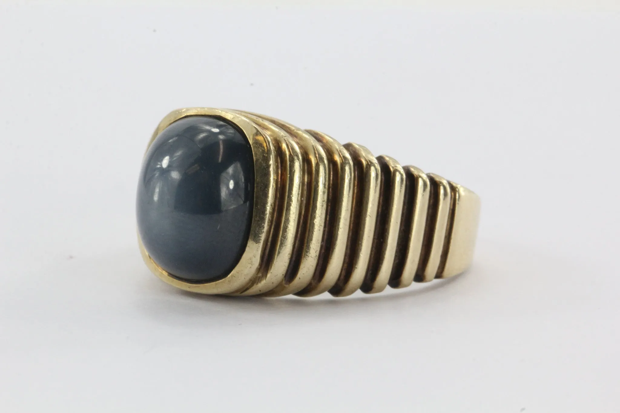 Vintage Art Deco 14K Gold Grey Star Sapphire Mens Ring