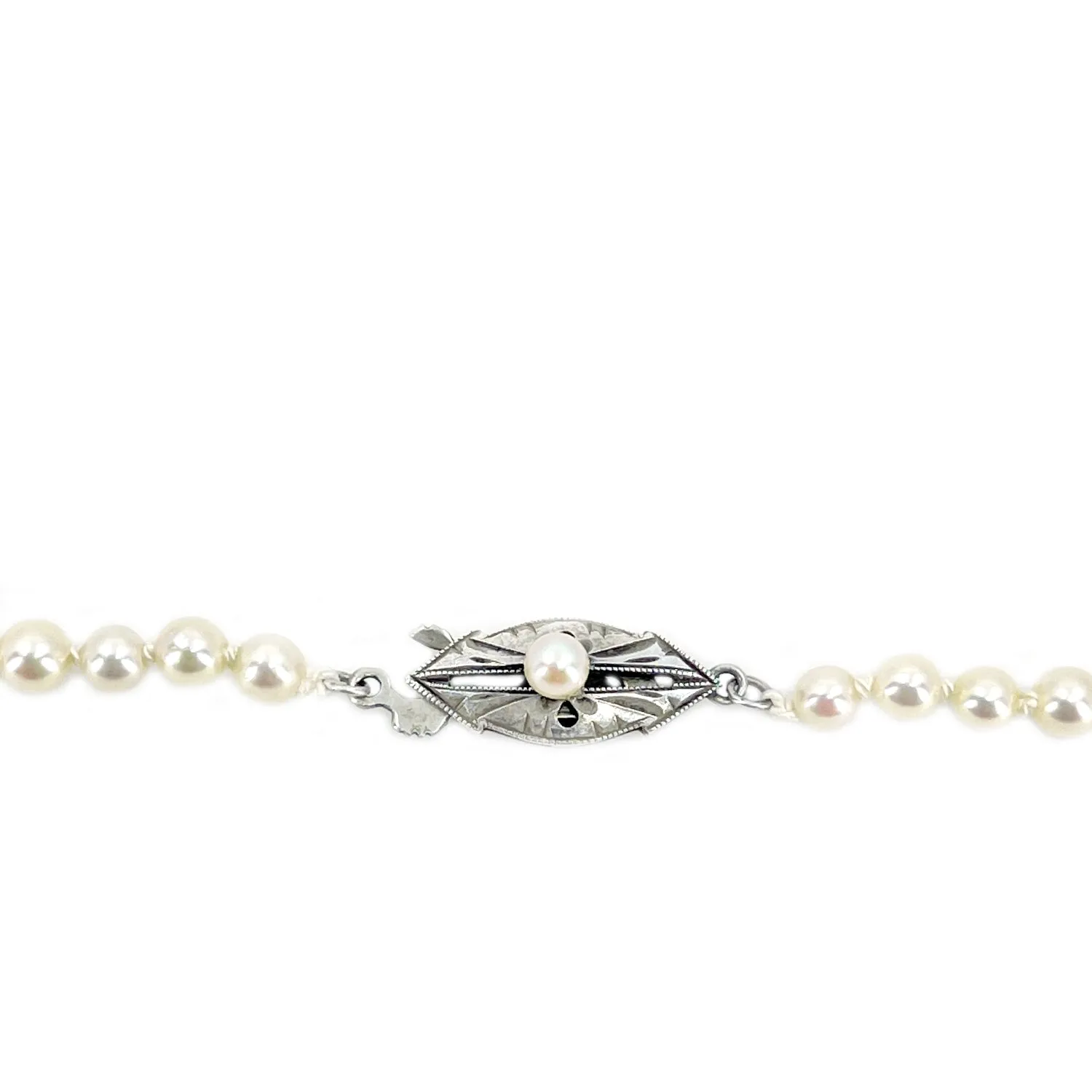 Vintage Art Deco Japanese Saltwater Cultured Akoya Pearl Graduated Necklace - Sterling Silver 18 Inch
