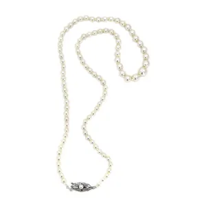 Vintage Art Deco Japanese Saltwater Cultured Akoya Pearl Graduated Necklace - Sterling Silver 18 Inch