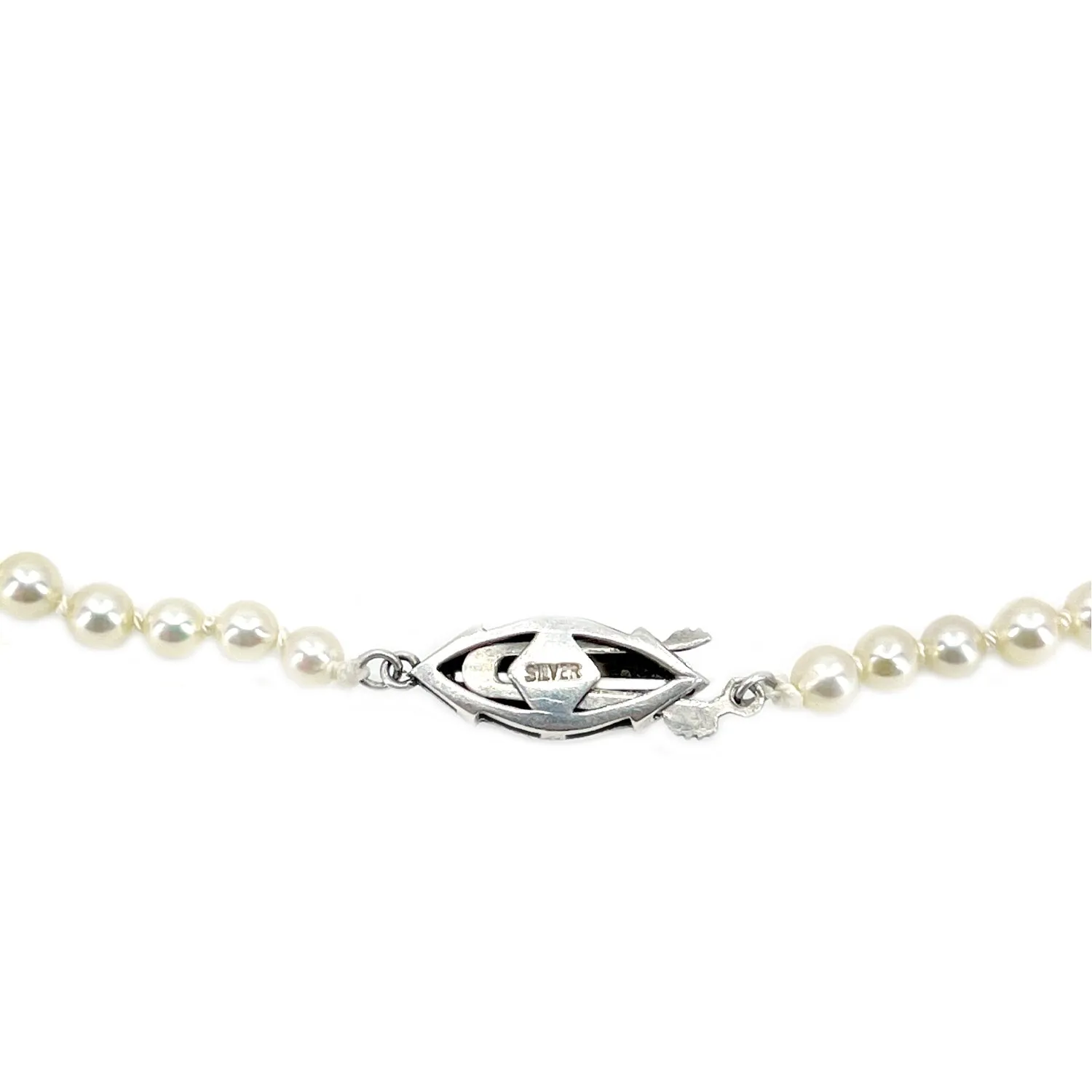Vintage Art Deco Japanese Saltwater Cultured Akoya Pearl Graduated Necklace - Sterling Silver 18 Inch