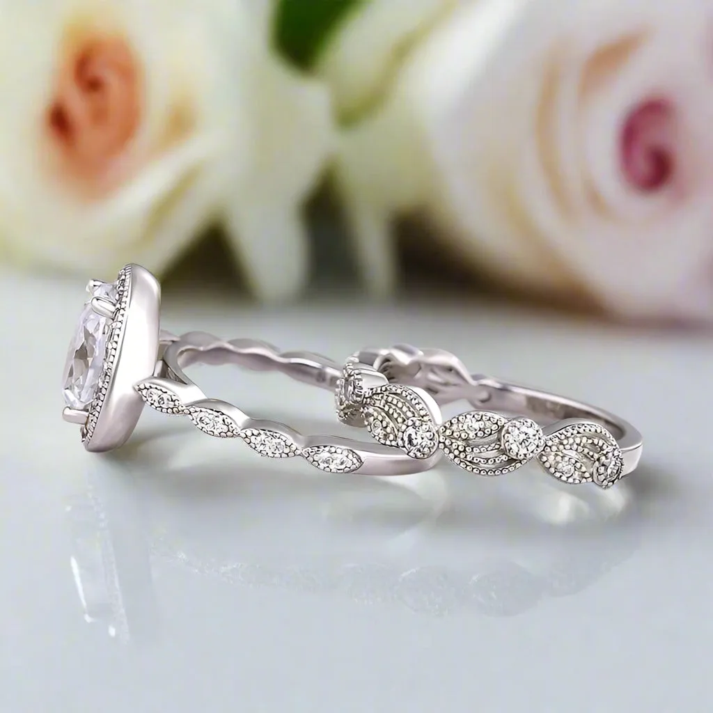 Vintage Art Deco Oval Cut Wedding Ring Set