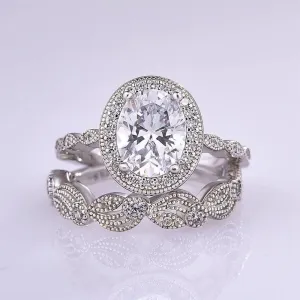 Vintage Art Deco Oval Cut Wedding Ring Set