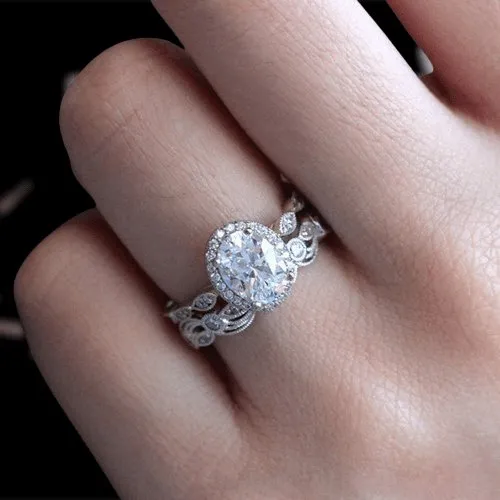 Vintage Art Deco Oval Cut Wedding Ring Set