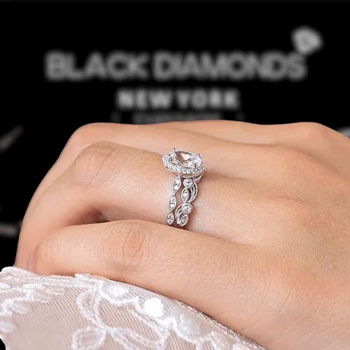 Vintage Art Deco Oval Cut Wedding Ring Set
