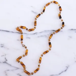 Vintage Art Deco Tigers Eye Glass Geometric Beaded Necklace