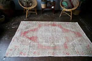 Vintage Faded Anatolian Rug 4.5ftx7ft