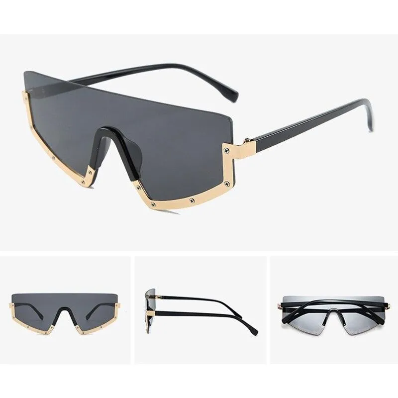 Vintage Luxury Gradient oversized Women Metal Frame Driving sunglasses