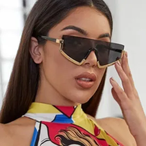 Vintage Luxury Gradient oversized Women Metal Frame Driving sunglasses