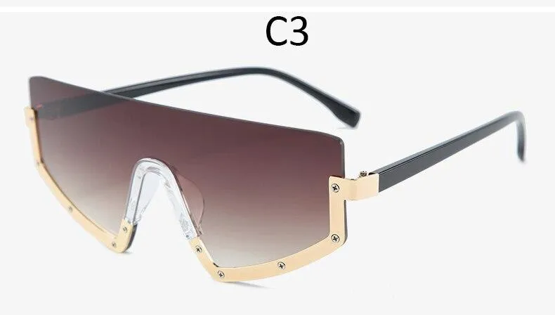 Vintage Luxury Gradient oversized Women Metal Frame Driving sunglasses