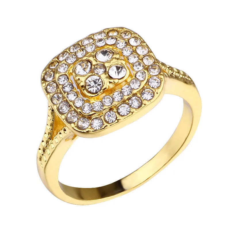 Vintage Square Gemstones Ring Cubic ZIrconia 14K Yellow Gold Women's Engagement