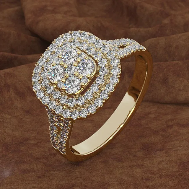 Vintage Square Gemstones Ring Cubic ZIrconia 14K Yellow Gold Women's Engagement